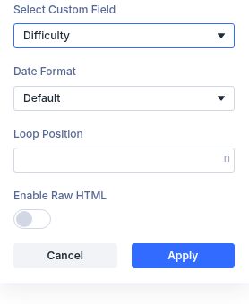 Divi 5 Loop Post Custom Field set to the ACF Difficulty field