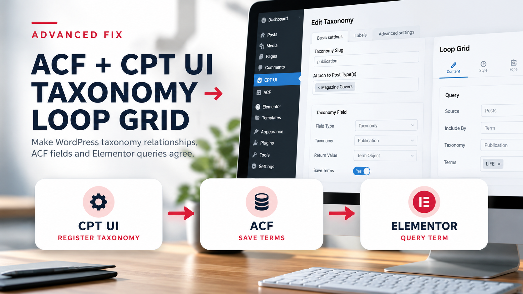 fix#2 Advanced fix: ACF and CPT UI taxonomy data in an Elementor Loop Grid