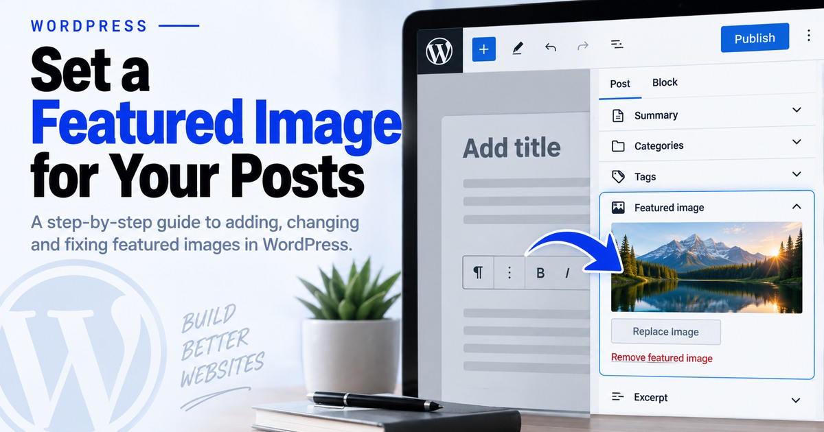 WordPress post editor showing the Featured image panel in Post settings
