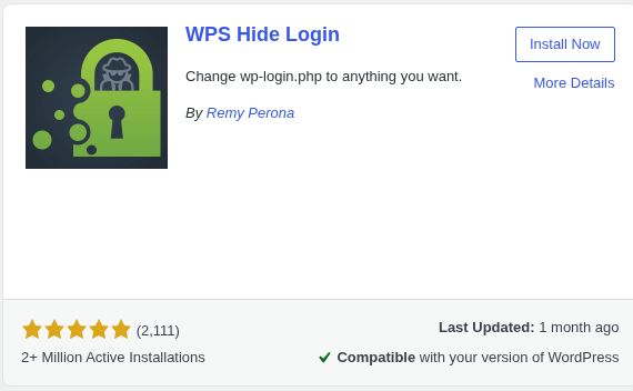 WPS Hide Login plugin listing in WordPress Add Plugins